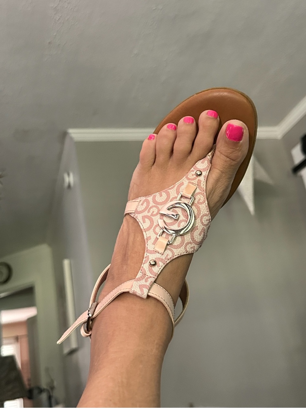 Coach Pink Signature T-Strap Logo Sandal